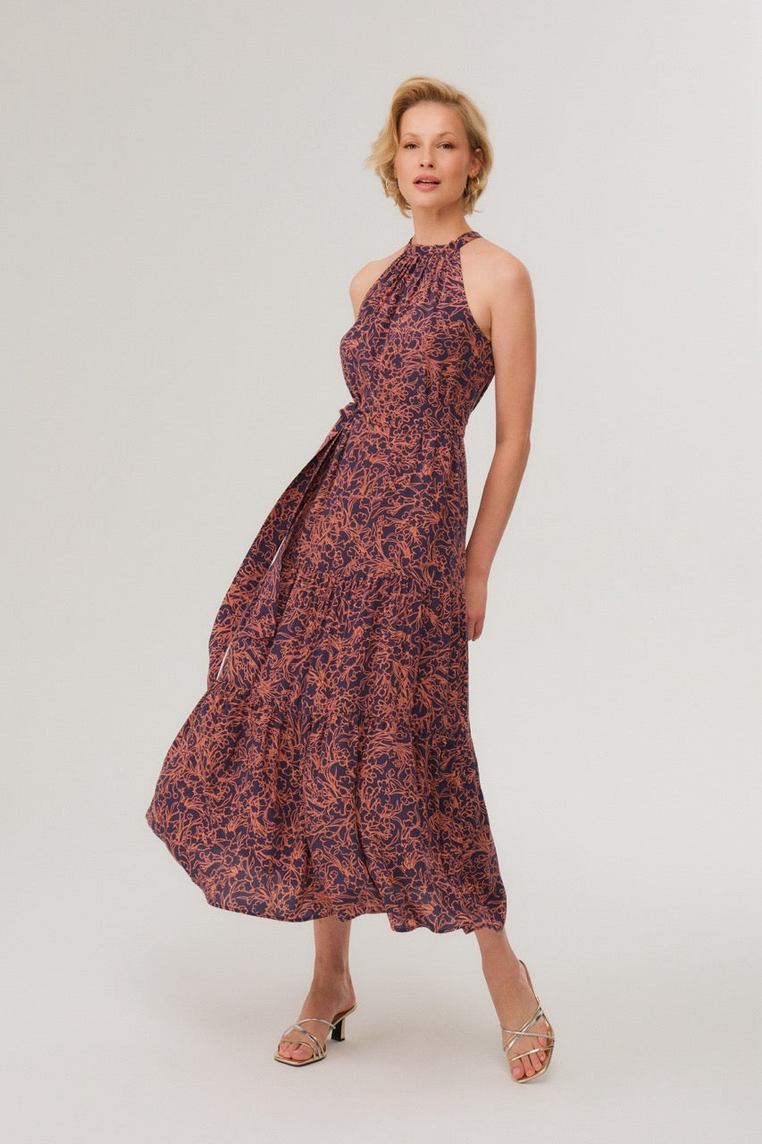 Navy and Coral Halter Neck Maxi Dress Navy and Coral Halter Neck Maxi Dress