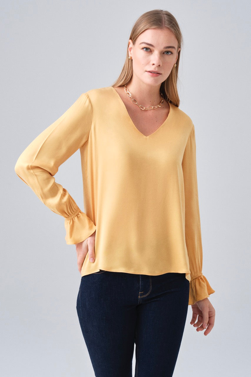 Yellow Ruffle Sleeve Blouse