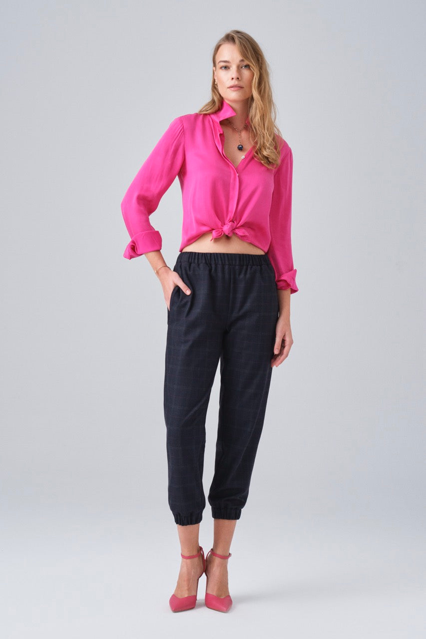 Fuchsia Button Down Cupro Blouse