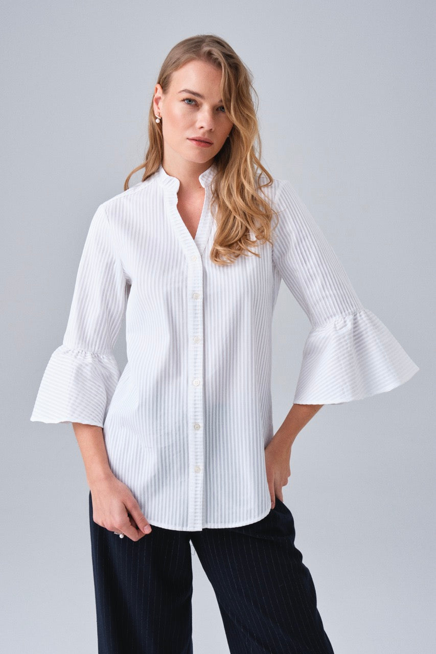 Ruffled White Tuxedo Blouse