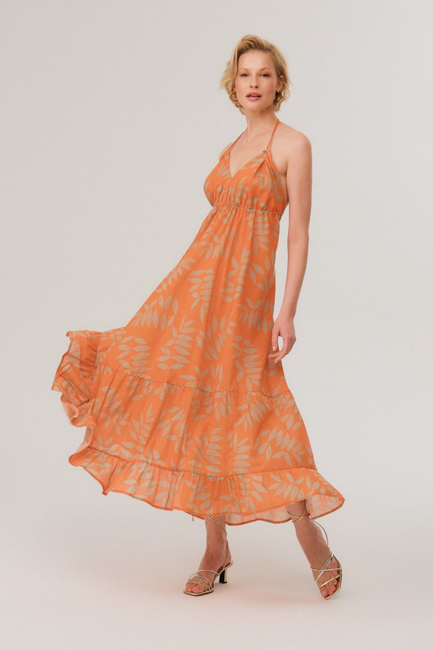 Orange Halter Neck Maxi Dress