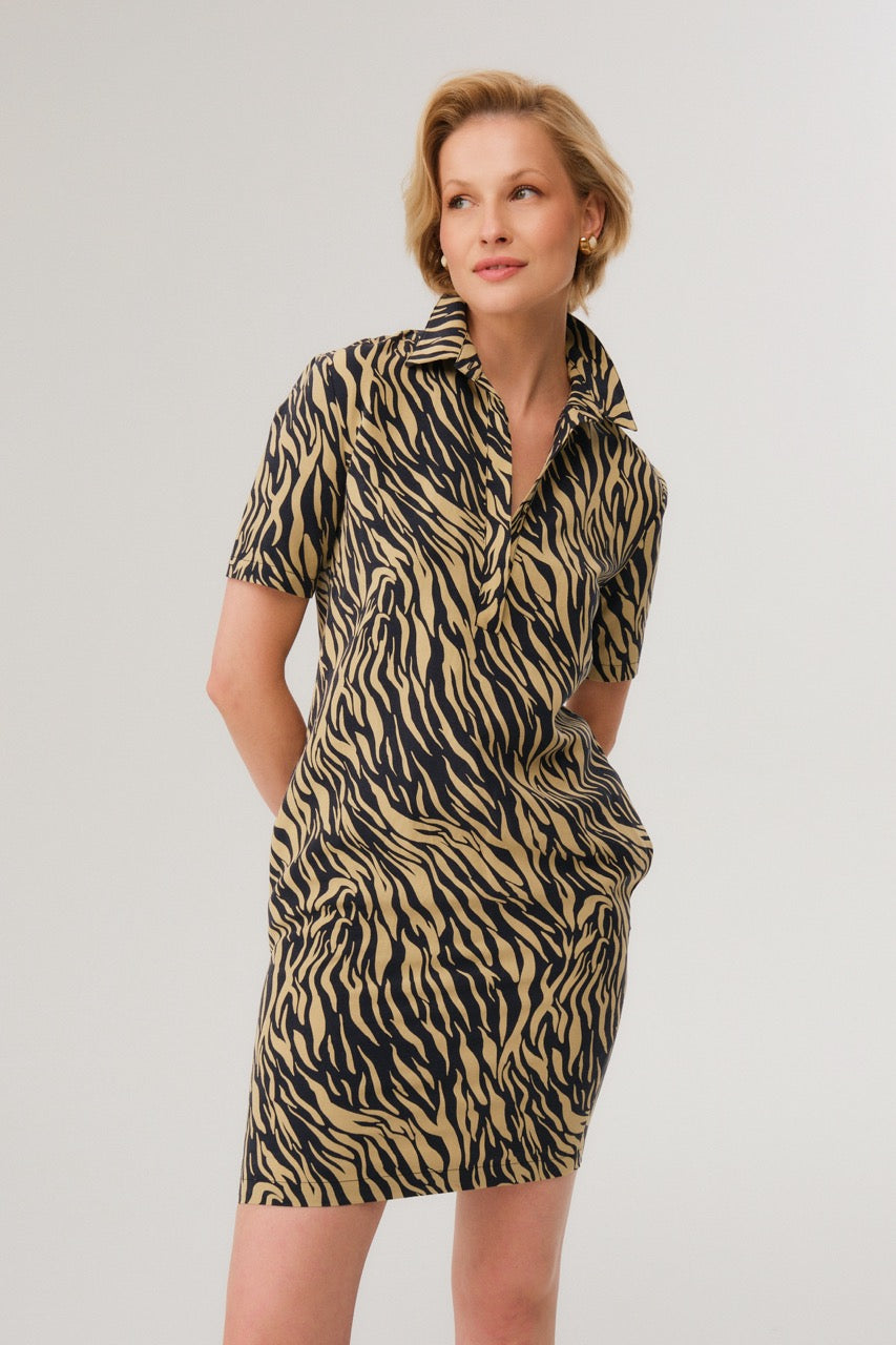 Camel/Navy Zebra Stripe Polo Dress